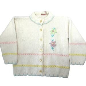 Vintage Toddler Size Cardigan‎ Sweater With Flowers and Scalloped Trims